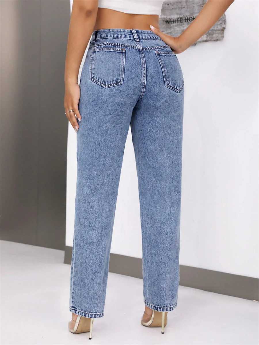 Benuynffy Vintage Blue Mid Waisted Jeans Womens American Casual Mom Pants Streetwear Fashion Denim Straight Long TrousersT251013