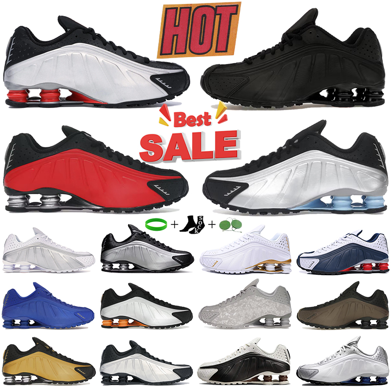 Running Shoes Shoxes R4 Designer shoe triple black gold white metallic silverblue University Red Grey sneakers for mens Womens Outdoor Sports Fashion trainers