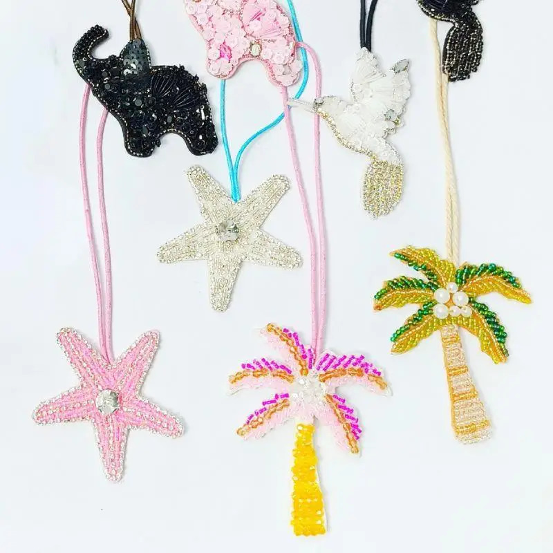 Coconut Tree Applique Patch Crystal Starfish Sequin Handmade Beaded Clothing Sew On Patches Hanging Rope Keyring Bag Pendant 251010