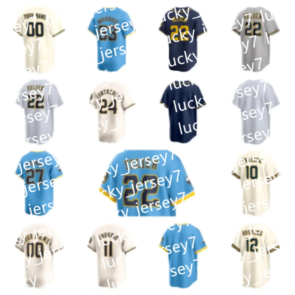 MLB Jersey Custom Brewers Baseball 22 Christian Yelich Rhys Hoskins William Contreras Jackson Chourio Sal Frelick Brice Turang Joey Ortiz Oliver Dunn Nestor Cortes