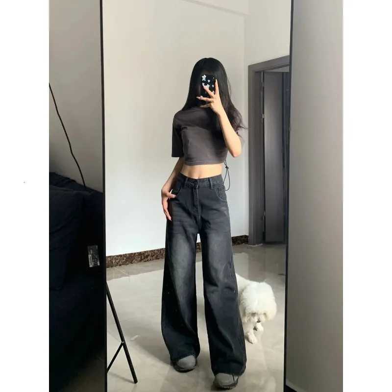 Loose Wide Leg Womens Jeans High Waist Stretchy Comfort Fit Flowy Trousers Black Gray Casual Spring Summer New ArrivalsT251013