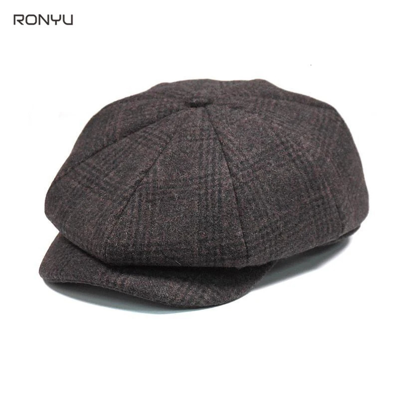 Men Herringbone Gray Octagon Cap British Style Gatsby Flat Cap Winter Wool Cap Men Women Retro Berets For Men Baker Boy Hat NM23 251008