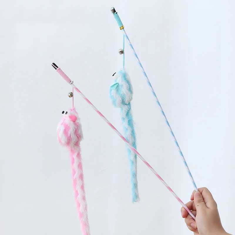 Cat Toys Funny Cat Stick Bouncy Rod Bell Bait Cat Toy Plush Longtail Mouse Stripe Funny Cat Stick Pet Supplies Cat Accessories C251013