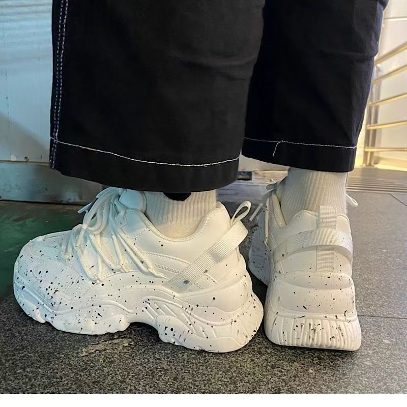 2025 Hot Rising Thick Sole Ins Style Black And White Color Blocked Dad Men's Chic Versatile Niche Retro Trend Couple Sports Shoes