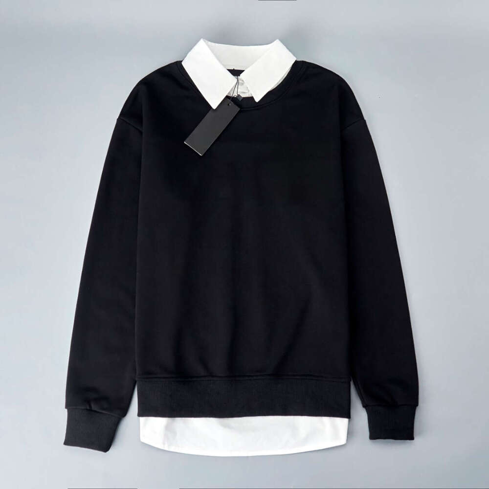 Cotton Circle Front And Back Spliced Shirt Collar Casual Long Sleeve Sweatshirt Fake Two Pieces B5