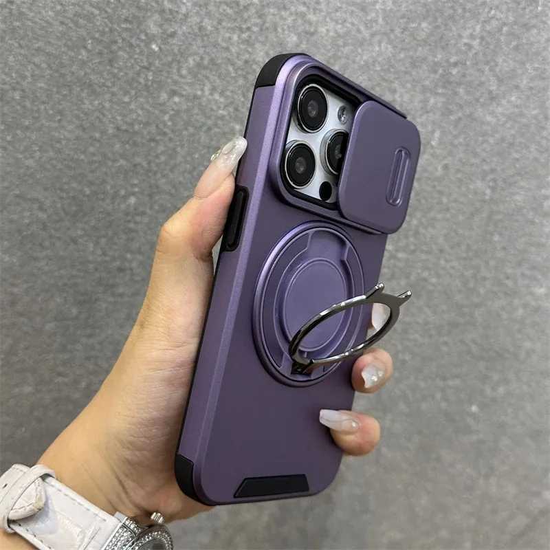 Luxury HeavyDuty Rugged Armor Magnetic Bracket Case For iPhone 17 16 15 14 13 12 11 Pro Max Slide Camera Protection PC Cover J251202