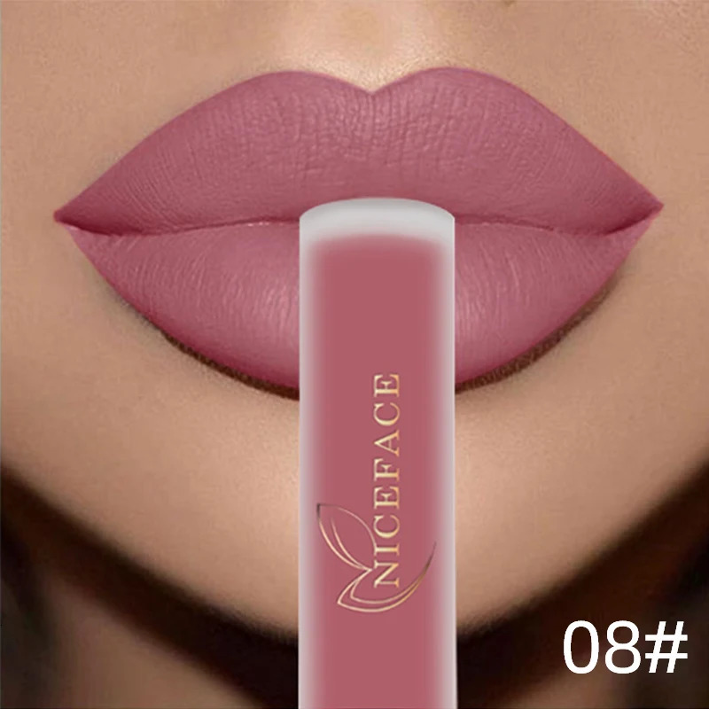 NICEFACE Nude Liquid Lipsticks Waterproof Velvet Matte Lip Gloss Long Lasting Nonstick Cup Lip Tint Makeup Pigment Cosmetics 251010