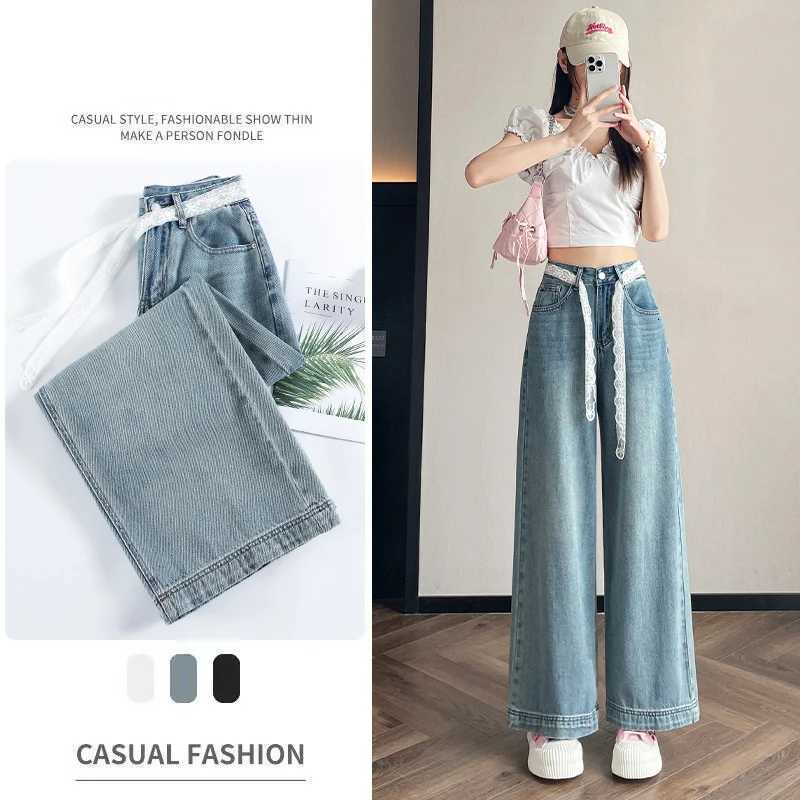 Blue Wide Leg Women Jeans 2025 Spring Summer High Waist Loose Straight Pants Korean Style Casual Jean TrousersT251013