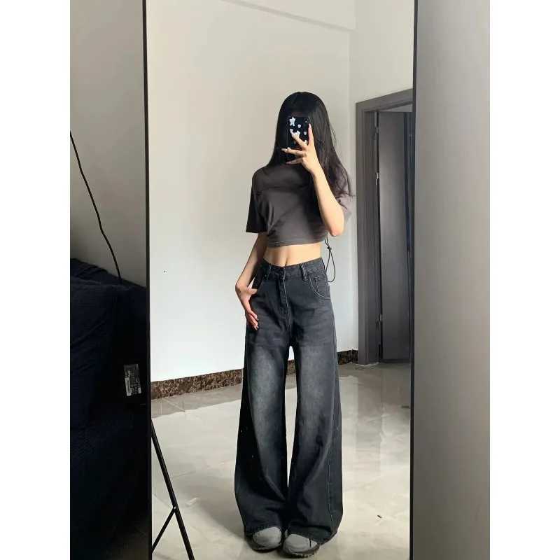 Loose Wide Leg Womens Jeans High Waist Stretchy Comfort Fit Flowy Trousers Black Gray Casual Spring Summer New ArrivalsT251013