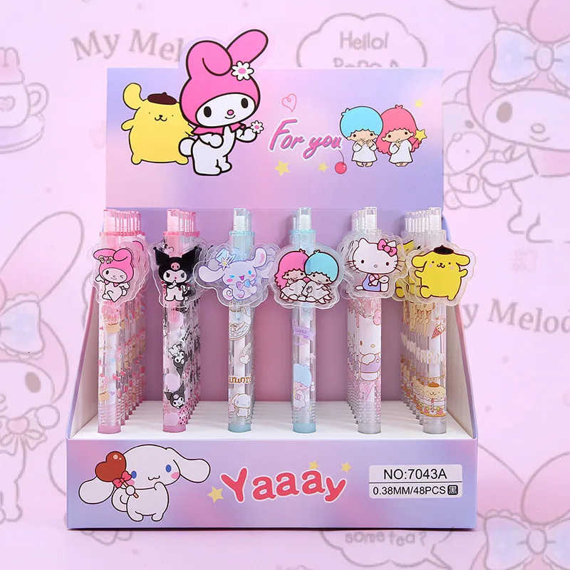 Sanrio 6PcsSet Sanrio Hello Kitty Kuromi Cinnamoroll 05mm Gel Pens Kawaii Black Pen School Student 0ffice Stationery Supplies Gift L251013