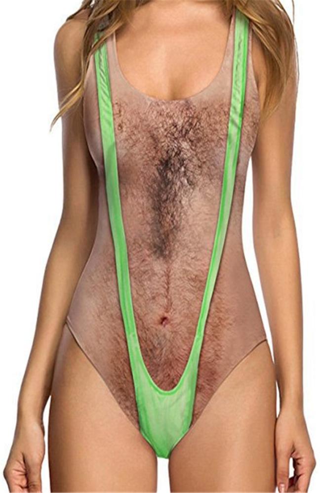 Women Swimwear Funny Borat Printed One Piece Swimsuit Women Sexy Chest Hair Bathing Suit Summer Swimwear Joke Bather Novelty B7895506