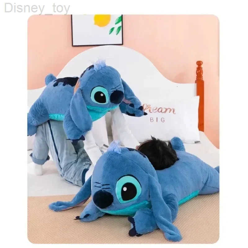 Disney 45cm Stitch Doll Plush Toys LiloStitch Plush Stuffed Doll Soft Pillow Prone Posture DarkLight Blue Cute Gift Toys H251013