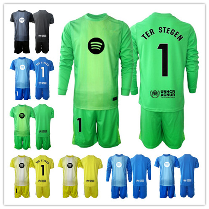Youth Mens Long Ter Stegen Goalkeeper Jersey Kids Kit Soccer Sets #1 Marc-Andre Ter Stegen Kid Boys Any Name Number Goalkeeper Uniform