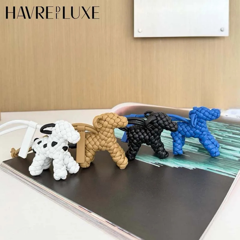 Genuine leather woven dog charm for womens bag keychain pendant animal ornament decoration accessories 251011