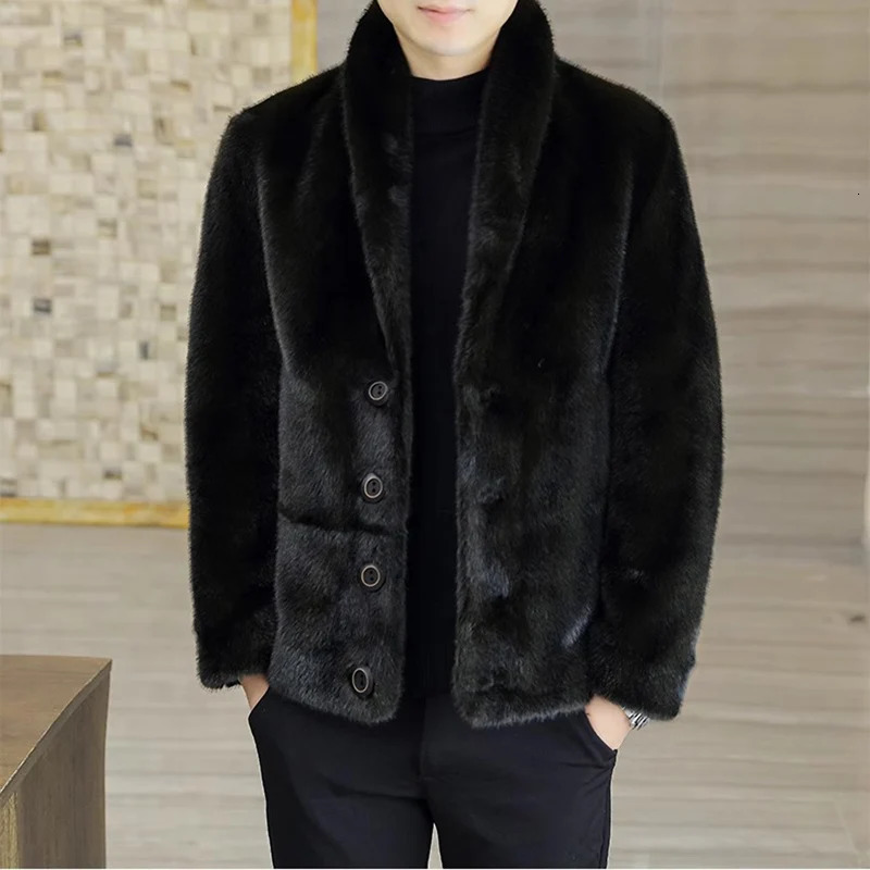 Mens winter mink jacket with fleece blazer collar wool coat Winter premium short fur coat 251011
