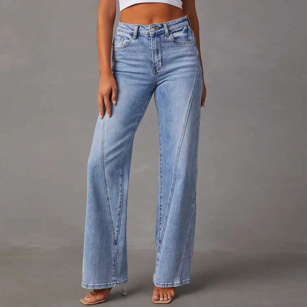 Summer Jeans KFashion Solid Color High Waist Full Length traight Woman Clothing Denim JeansT251013