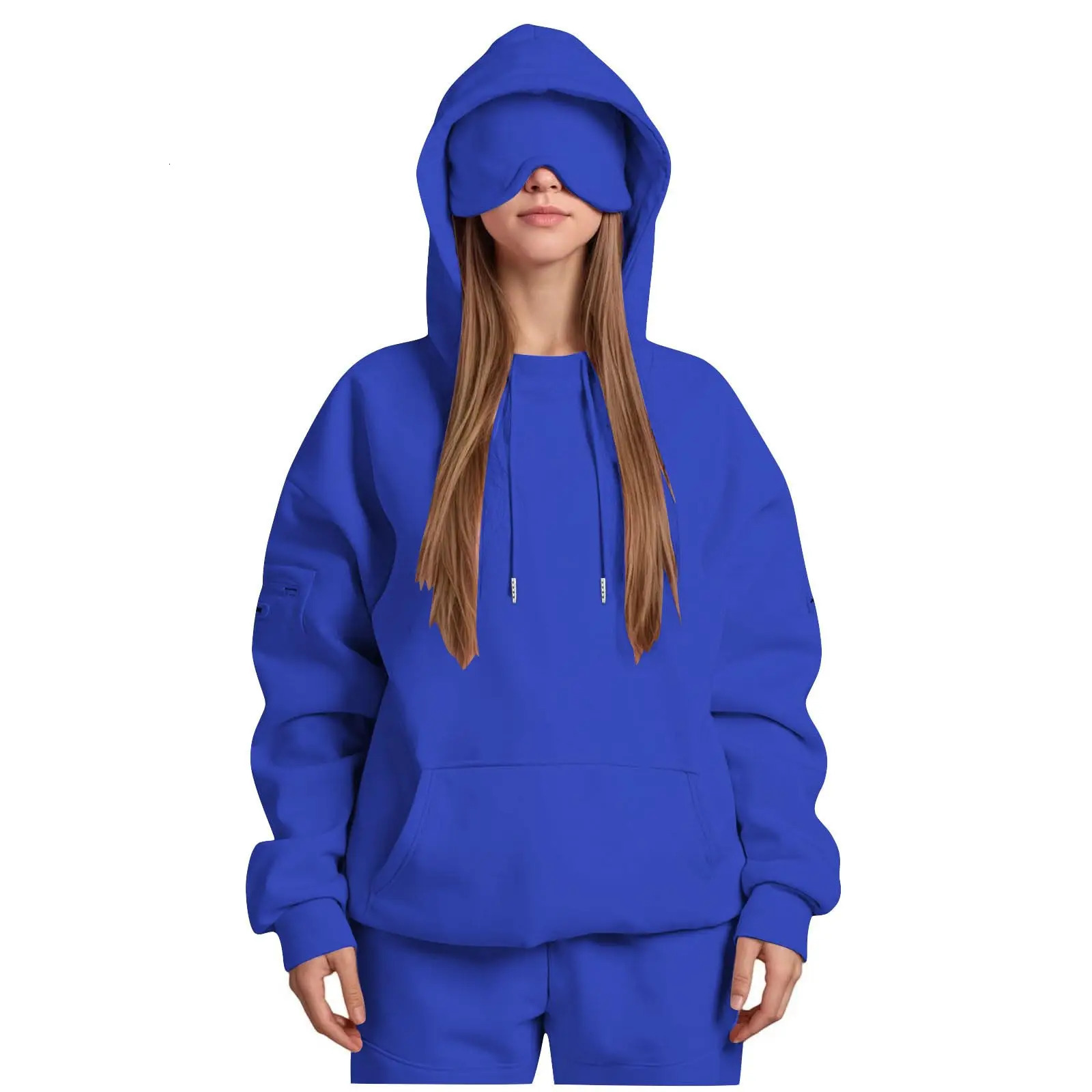 Autumn Unisex Hooded Sweatshirts With Builtin Eye Mask Casual Long Sleeved Solid Color Sports Sweatshirt Loose Hoodies 251010