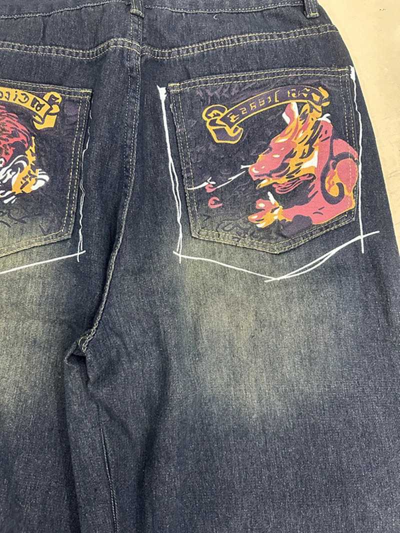 Harajuku Retro Geometric Stripes Fashionable Washing Jeans Women American New Street Punk Goth Casual Style Straight PantsT251013