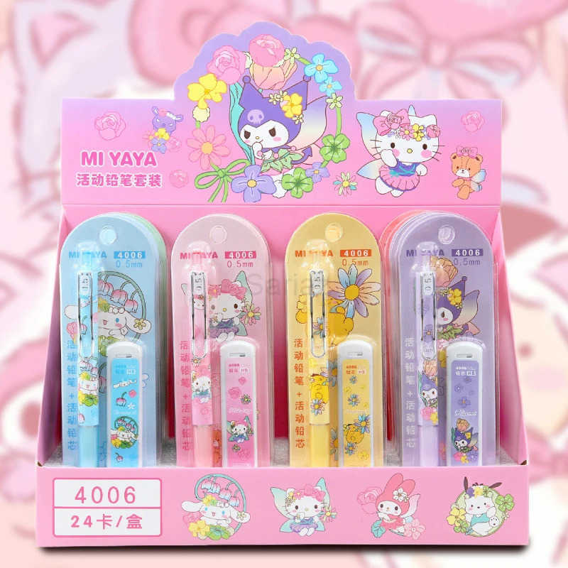 Sanrio 24pcs Sanrio Hello Kitty Mechanical Pencils Set Pachacco Kuromi Student Stationery Pen Core Automatic Pencil School Supplies H251111