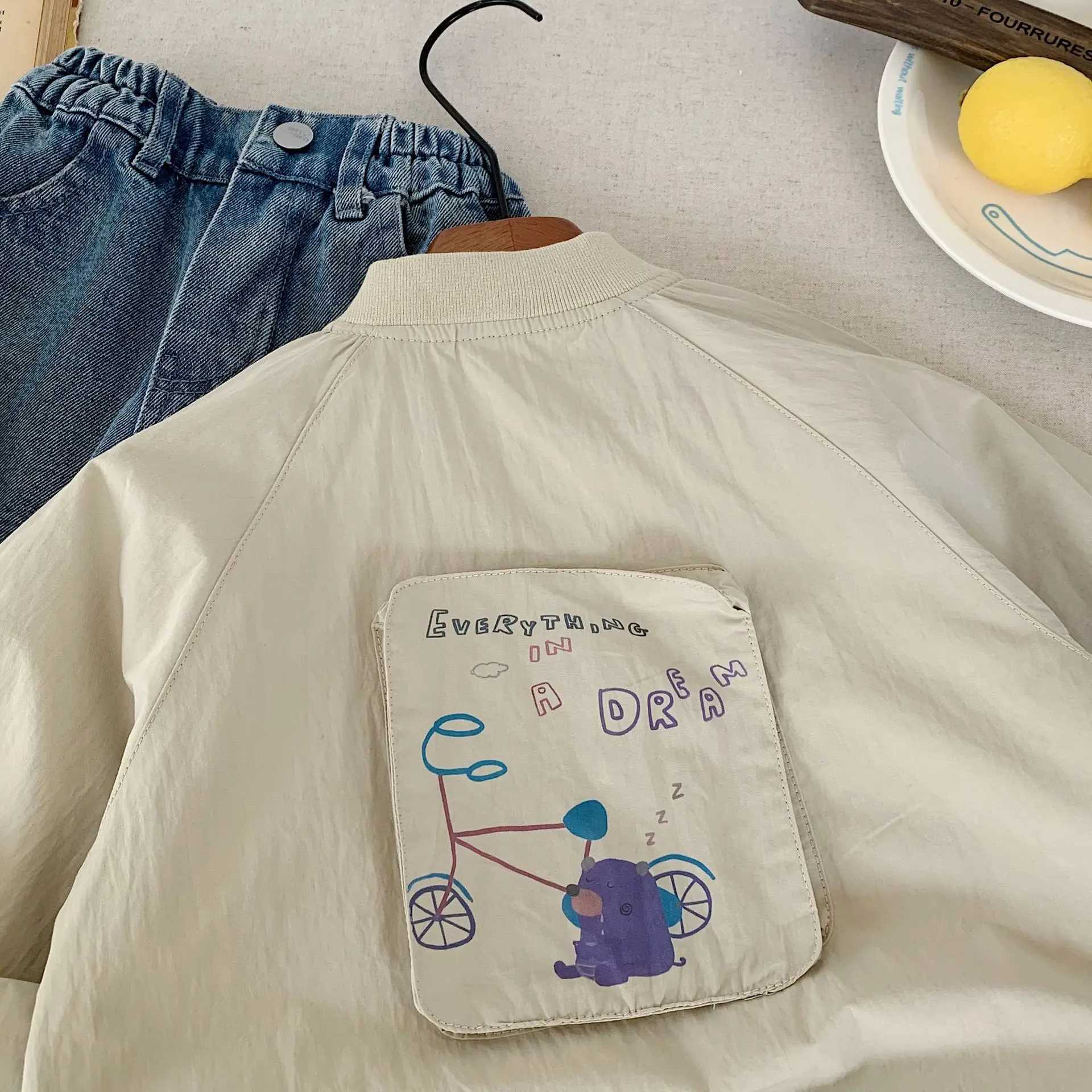 Baby Boys Autumn Coats New Loose Bear Printed Single Breasted Toddler Boys Jacket Round Neck Long Sleeves 18Y Boys Outerwear C251013