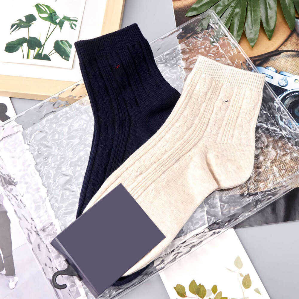 New Little Embroidered Twisted Cotton Two-Pair Pack Short Socks B5