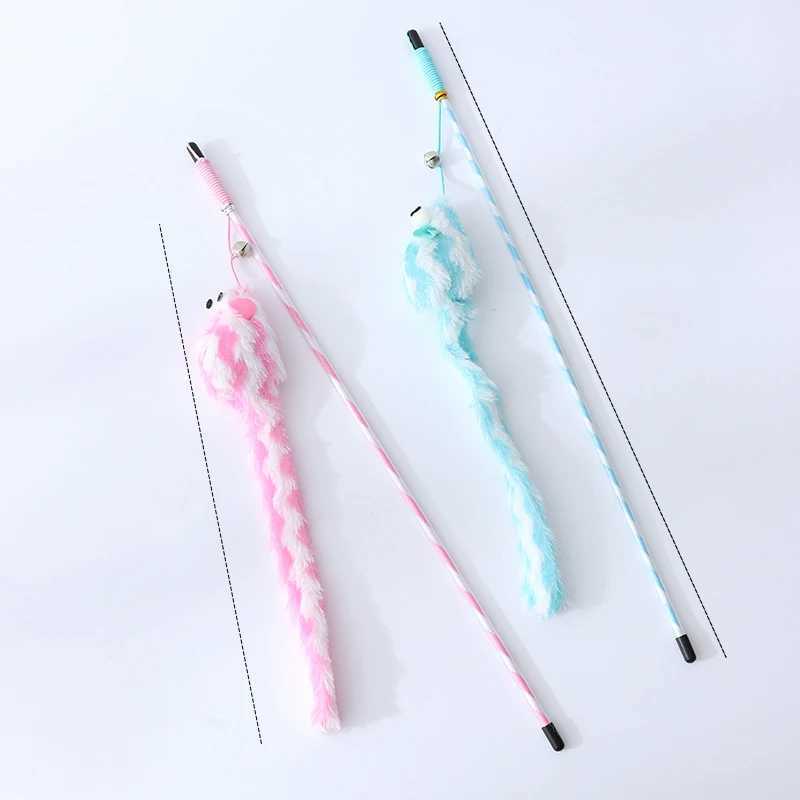 Cat Toys Funny Cat Stick Bouncy Rod Bell Bait Cat Toy Plush Longtail Mouse Stripe Funny Cat Stick Pet Supplies Cat Accessories C251013