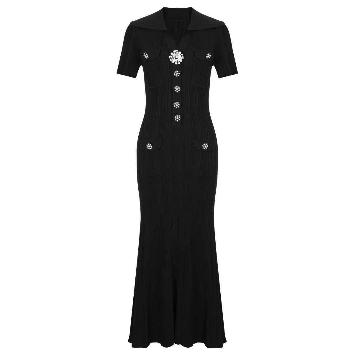 ZJYT Summer Fashion Long Mermaid Knitting Sweater Dresses for Women Elegant Turn Down Collar Purple Party Dress Vestidos Female M251013