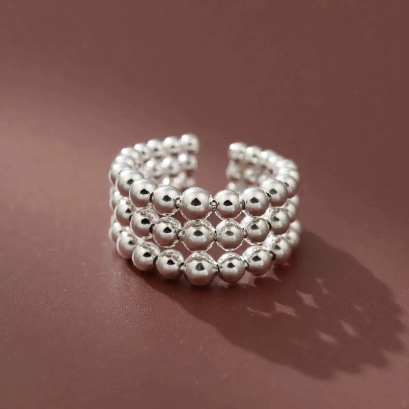 BFCLUB 925 Sterling Silver Simple Rings For Women Men Finger Adjustable Open Retro 3 Layers Dots Ring For Party Birthday Gift 251009