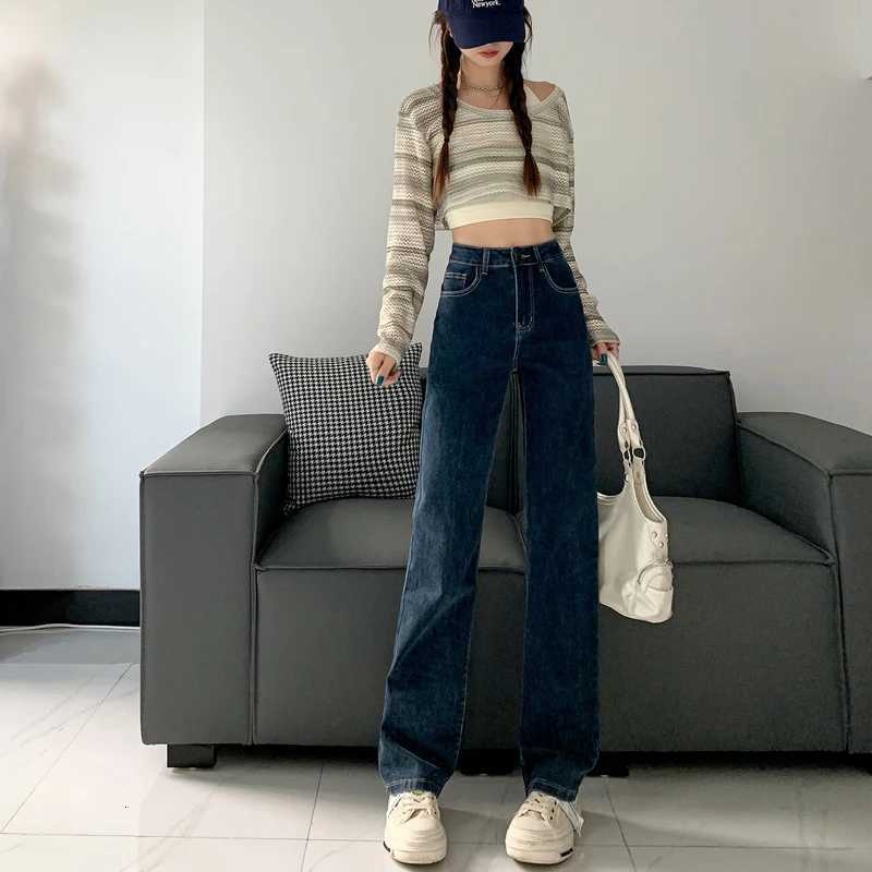 Womens Highwaisted Jeans Leisure Straight Tube Trendy Loose Denim Pants for Women Vintage Solid Wide Leg Autumn Spring FashionT251013