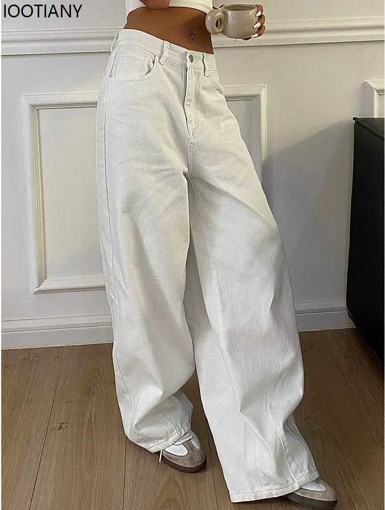 2025 Loose Jeans Fashion Women High Waist Pocket White Solid Color Retro Wide Leg Jeans Casual Office Ladies Commuter TrousersT251013
