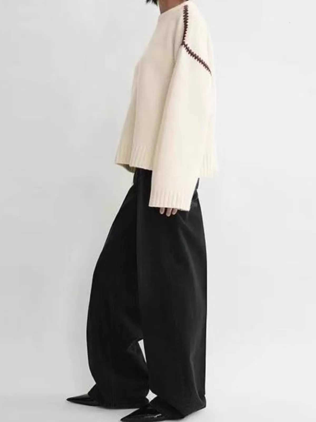 Women Denim Long Pants Zipper Solid Color Versatile High Waist Lady Wide Leg Jeans Spring Summer 2025T251013