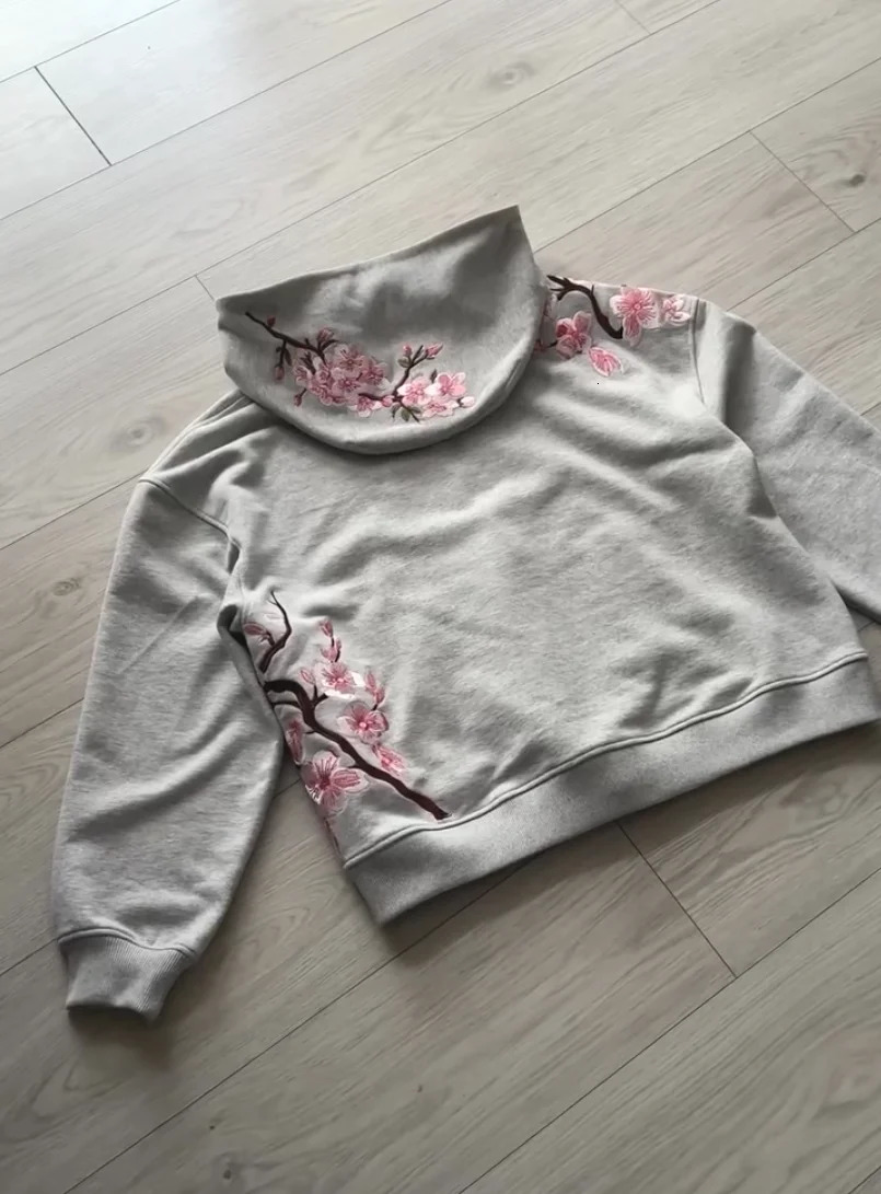 Y2K Vintage Oversized Cherry Blossom Embroidered Hooded Jacket Mens Womens Pink Zipper Coat Harajuku Hip Hop Graphic Streetwear 251013