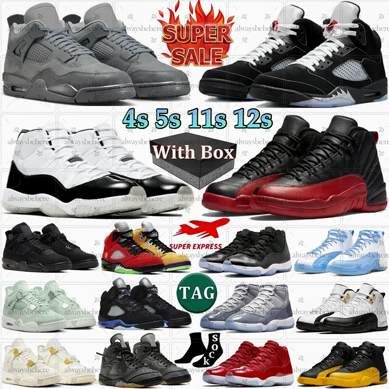 4s 5s 11s 12s With Box jumper Basketball Shoes jump mans 4 black cats Cherry Blueburry Flu Game Mens Womens Snekers Metallic Reimagined Retro Cement Grey Trainers
