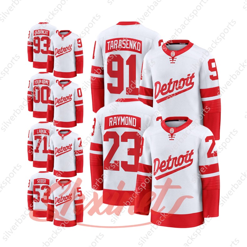 71 Dylans Larkins detroites hockey jersey red black white 88 Patrick Kane Alex DeBrincat Moritz Seider Carter Bear Steve Yzerman John Gibson Lucas Ray