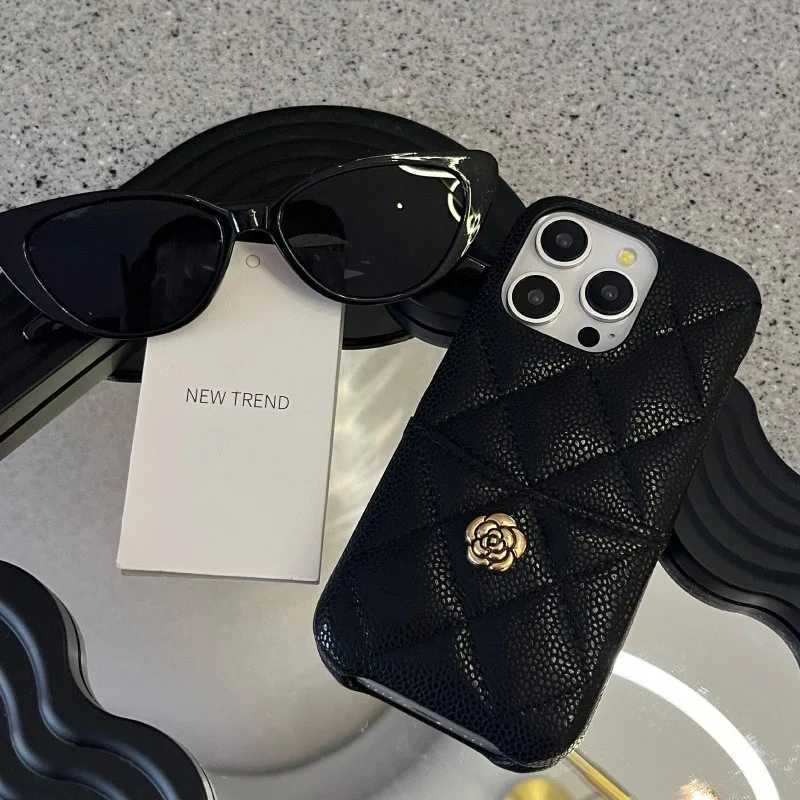 Luxury Fashion Camellia Flower Card Slot Holder Lambskin Leather Case Cover For iPhone 17 Air 16 15 14 13 Pro Max Plus J251202