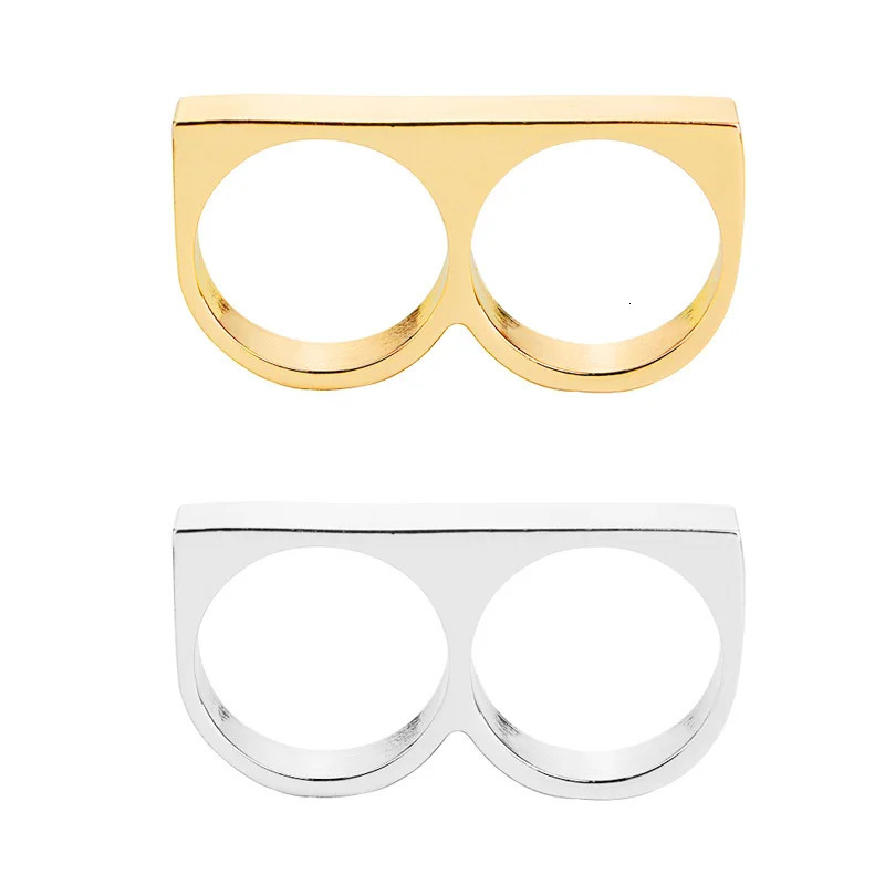 Punk WomenMen Two Fingers Rings Personality Hip Hop Stainless Steel Brass Knuckles Fashion Ring Jewelry 251013
