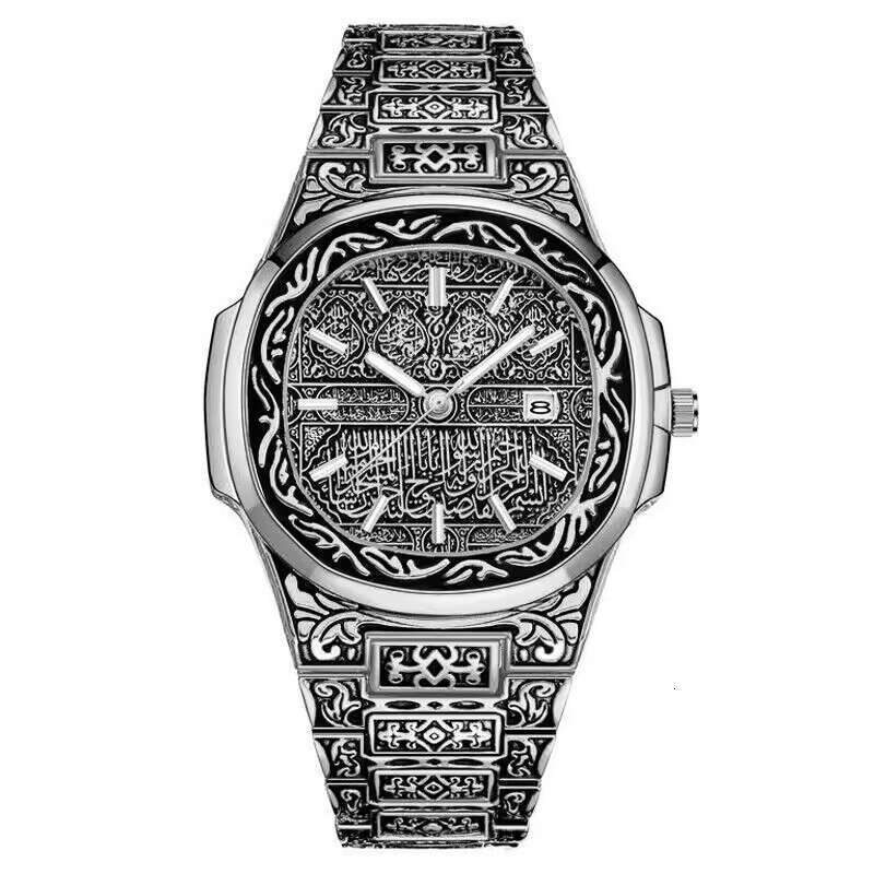 Trendy Fashion Steel Band Watch Square Emed Calendar Men's Quartz Wristwatch