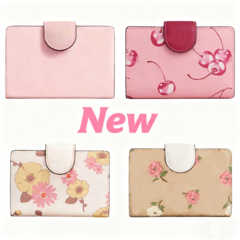 New designer Wallet pink Women's Printed Wallet Young Fashion Medium Bifold Genuine Leather Card Wallet