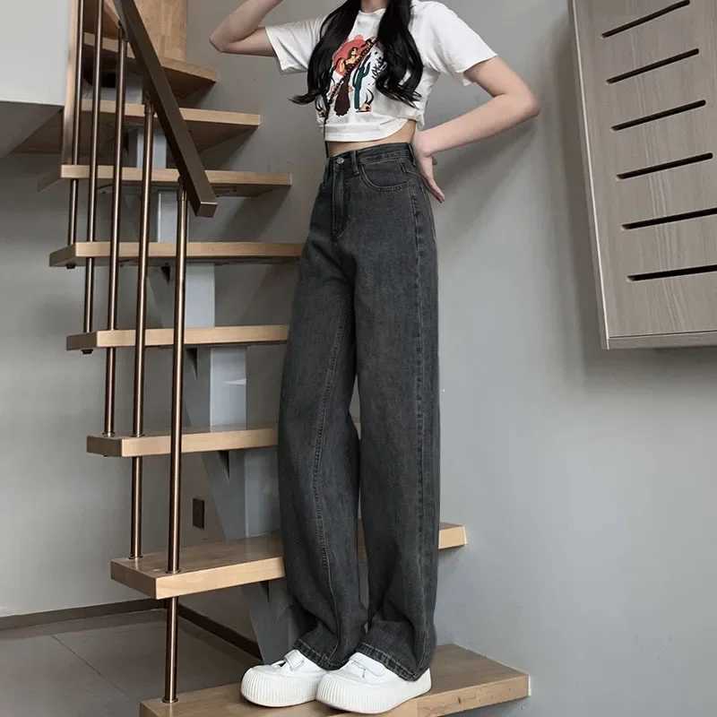 High Waist Straight Leg Wide Leg Jeans plus Size Womens Loose Fitting Pear Shape Body Slimming Floor Length PantsT251013