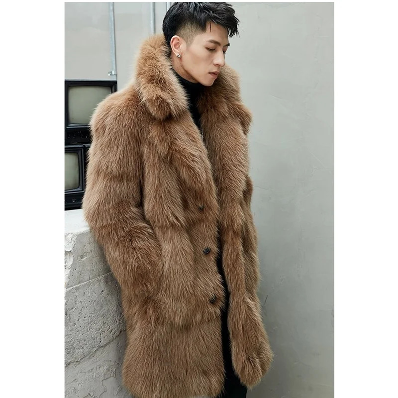 Mens fur wool coat autumn and winter fox fur coat fur winter warm leisure windbreaker large size 251011