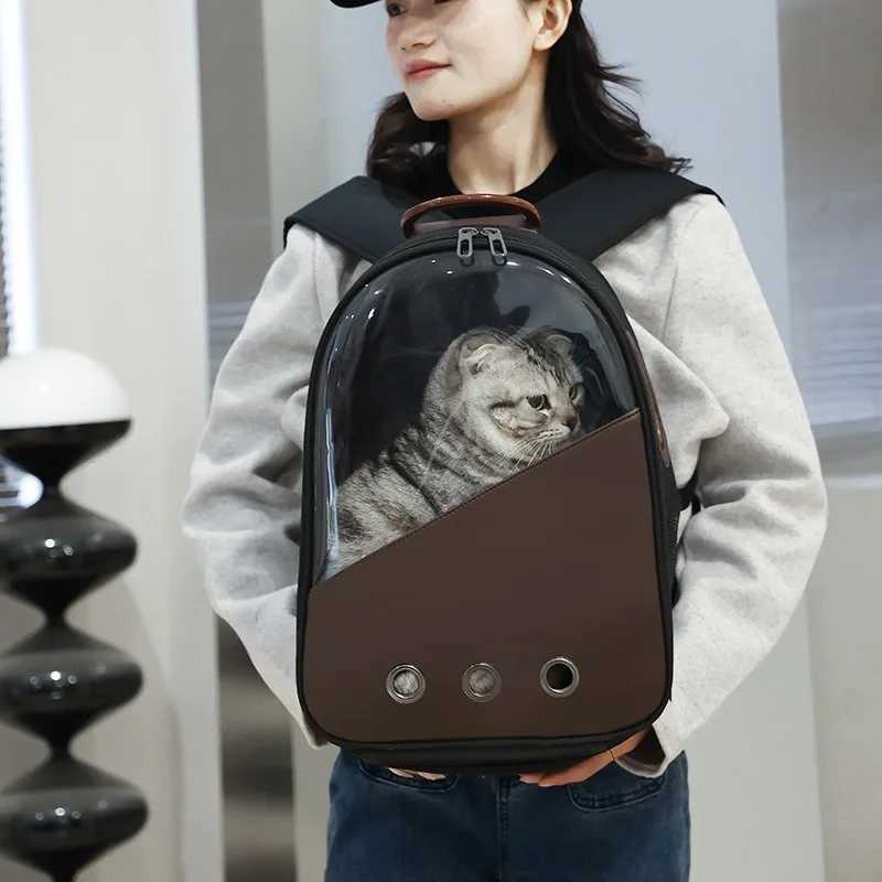 Pet Carrying Bag PU Breathable Transparent Comfortable Minimalist and Portable Cat Backpack With Ventilation Space on Both Sides C251013