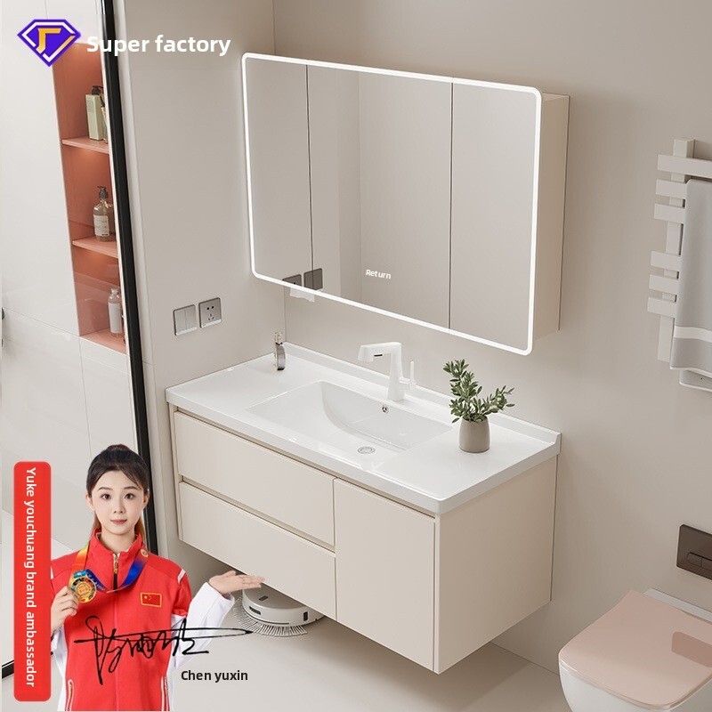Cabinet with Ceramic Integrated Bathroom Drawer Cabinet, Wash Basin, Face Washing Sink, Washstand Basin Set, Honeycomb Aluminum