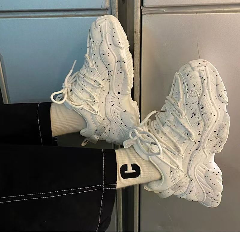 2025 Hot Rising Thick Sole Ins Style Black And White Color Blocked Dad Men's Chic Versatile Niche Retro Trend Couple Sports Shoes