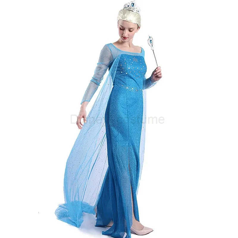 Disney Elsa Costume from Frozen for Women Blue Fancy Snow Dress Wig Outfit Halloween Party Costumes Clothing H251013