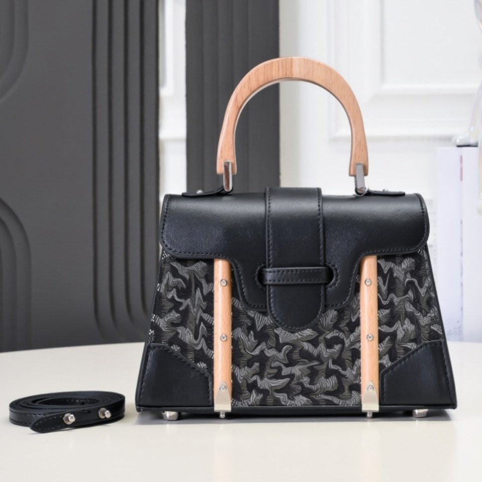 (Order by pic in opt, not by desc)Women's Luxury Top-Handle Bag - Wooden Stick Handles Genuine Leather Handbag, Structured for Office & Formal Occasions