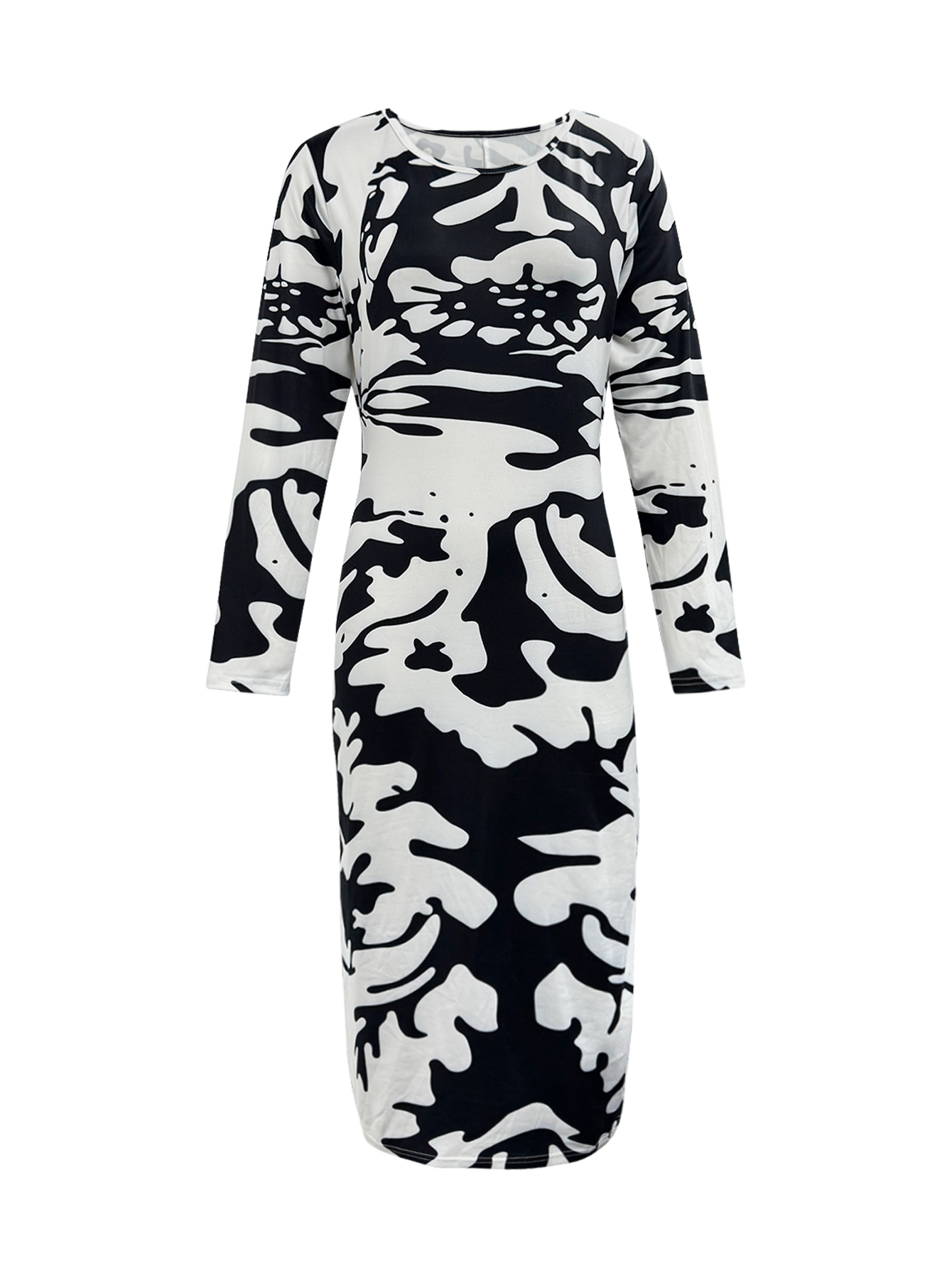 Women's Early Autumn Fashion All - Over Printed Bodycon Midi Dress - Elegant Office & Party & Travel Black Dress-CF53776