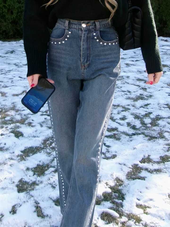 Metal Loose Solid Color Jeans Woman Casual Straight High Waist Long Pants Street Fashion Baggy Womens New Versatile JeansT251013