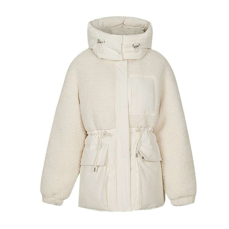 New Korean Fashion Autumn Winter Jacket Patchwork Lamb Wool Thick Loose Cotton Coat For Women B5