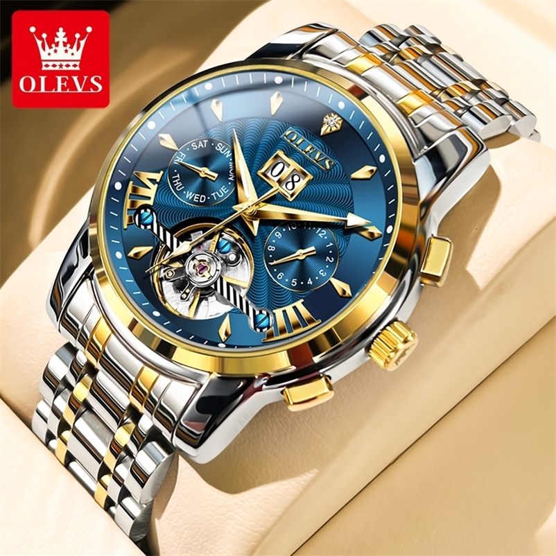 OLEVS Top Watch for Men Watches Waterproof Stainless Steel Skeleton Man Wristwatch 251011