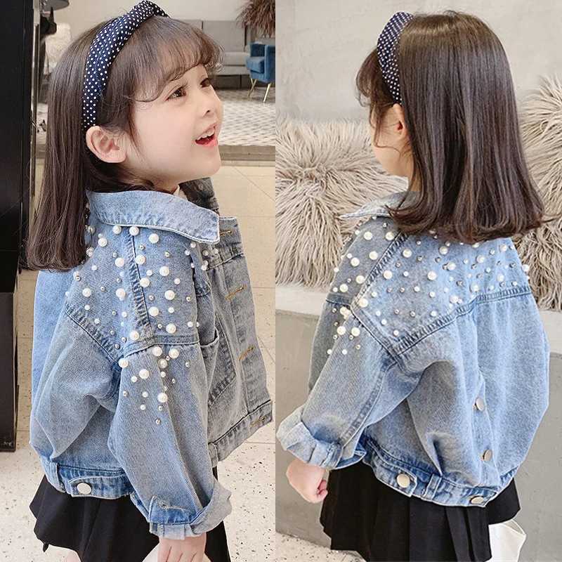 New Spring Autumn Pearl Embellishment Teenage Girls Denim Coat Children Fashion Windbreaker Kids Birthday Present Outerwear C251013
